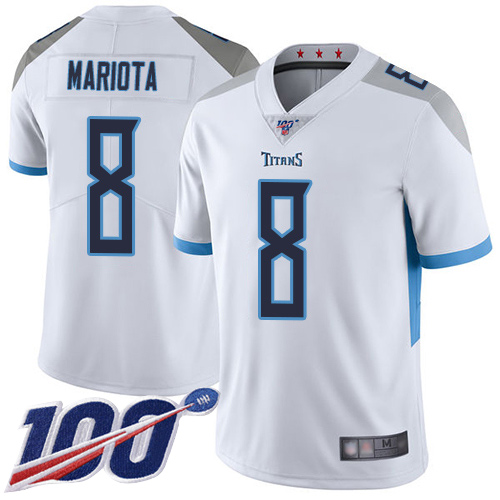 Tennessee Titans Limited White Men Marcus Mariota Road Jersey NFL Football 8 100th Season Vapor Untouchable